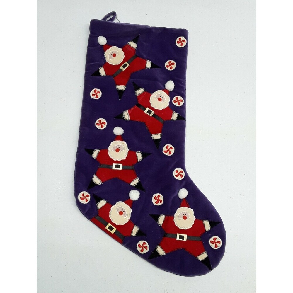 Purple Red Christmas Stocking Xmas Sack Santa Kids Gift Applique Velvet Velour
